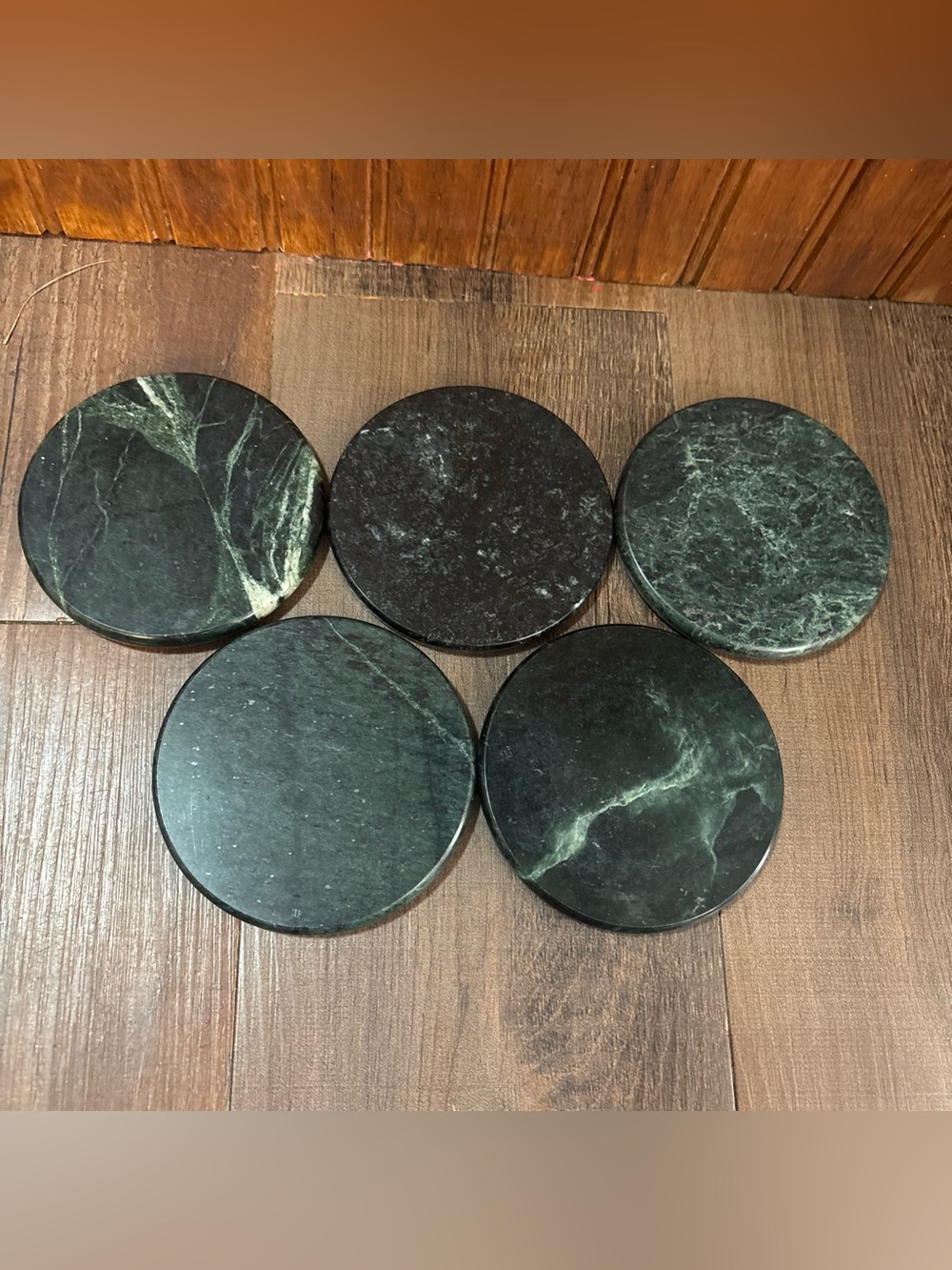 Dark Green Marble Round Coasters - Set of 5